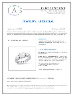 14K White Gold Setting with 1.75ct Center Diamond and 3.75tcw Diamond Ring