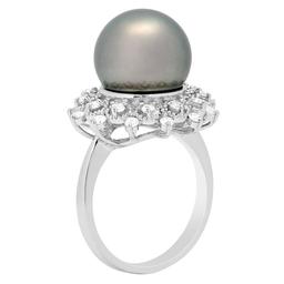 14k White Gold 12mm Pearl 0.59ct Diamond Ring