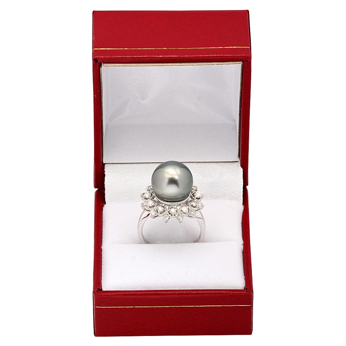 14k White Gold 12mm Pearl 0.59ct Diamond Ring