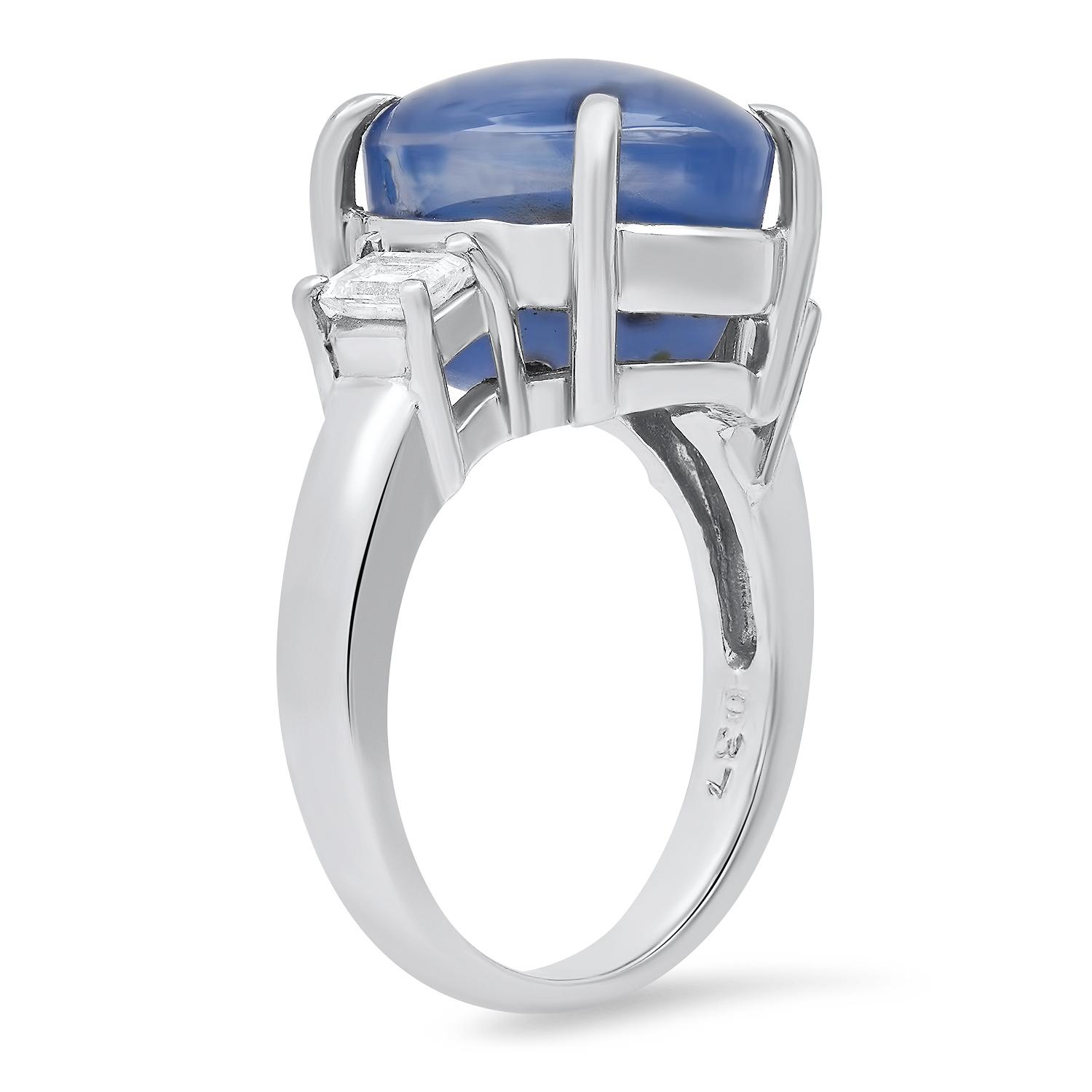 Platinum Setting with 14.39ct Star Sapphire and 0.37ct Diamond Ladies Ring