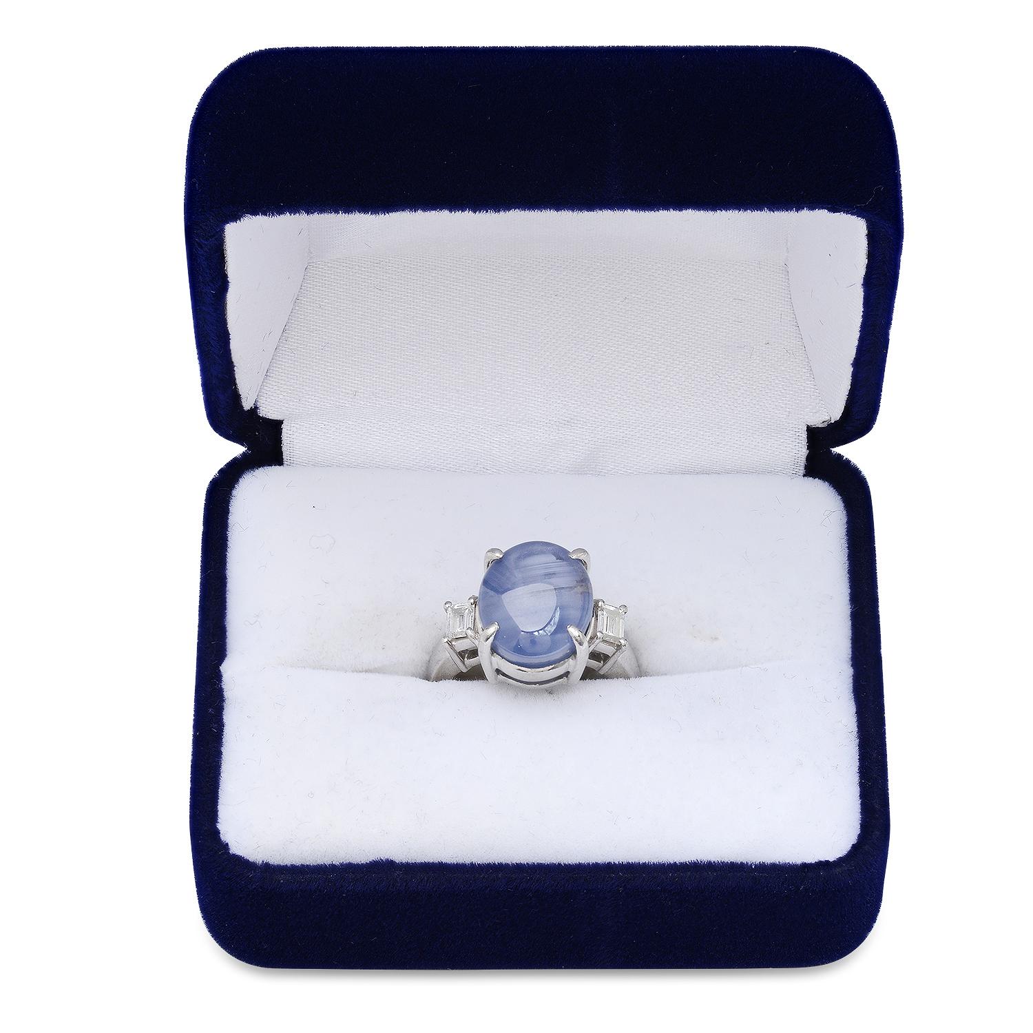 Platinum Setting with 14.39ct Star Sapphire and 0.37ct Diamond Ladies Ring