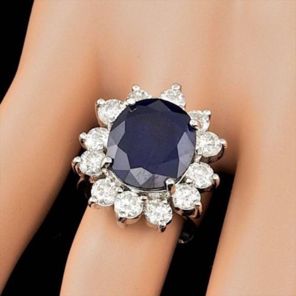 14K White Gold 7.91ct Sapphire and 2.51ct Diamond Ring