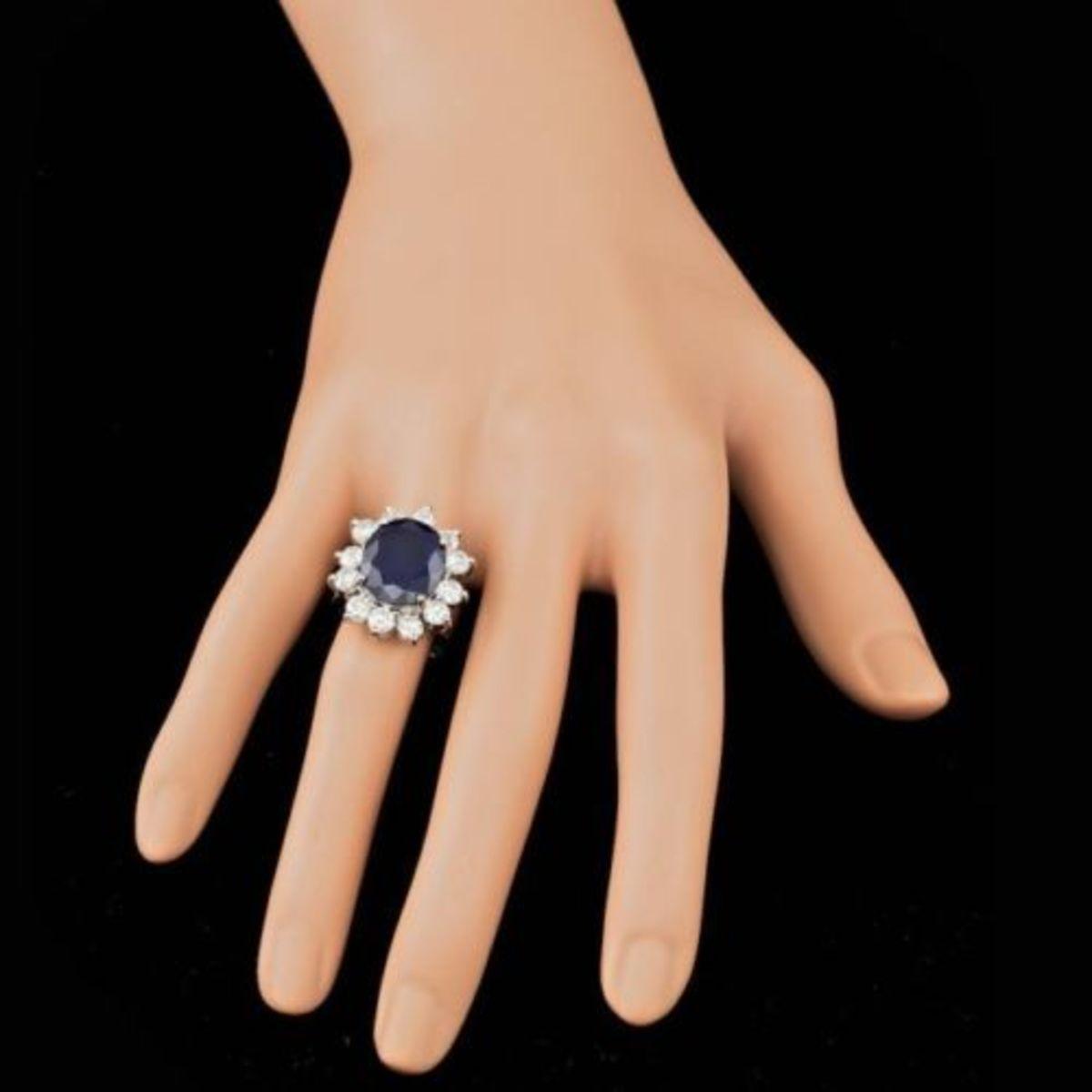 14K White Gold 7.91ct Sapphire and 2.51ct Diamond Ring