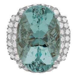 14k White Gold 11.99ct Aquamarine 0.92ct Diamond Ring