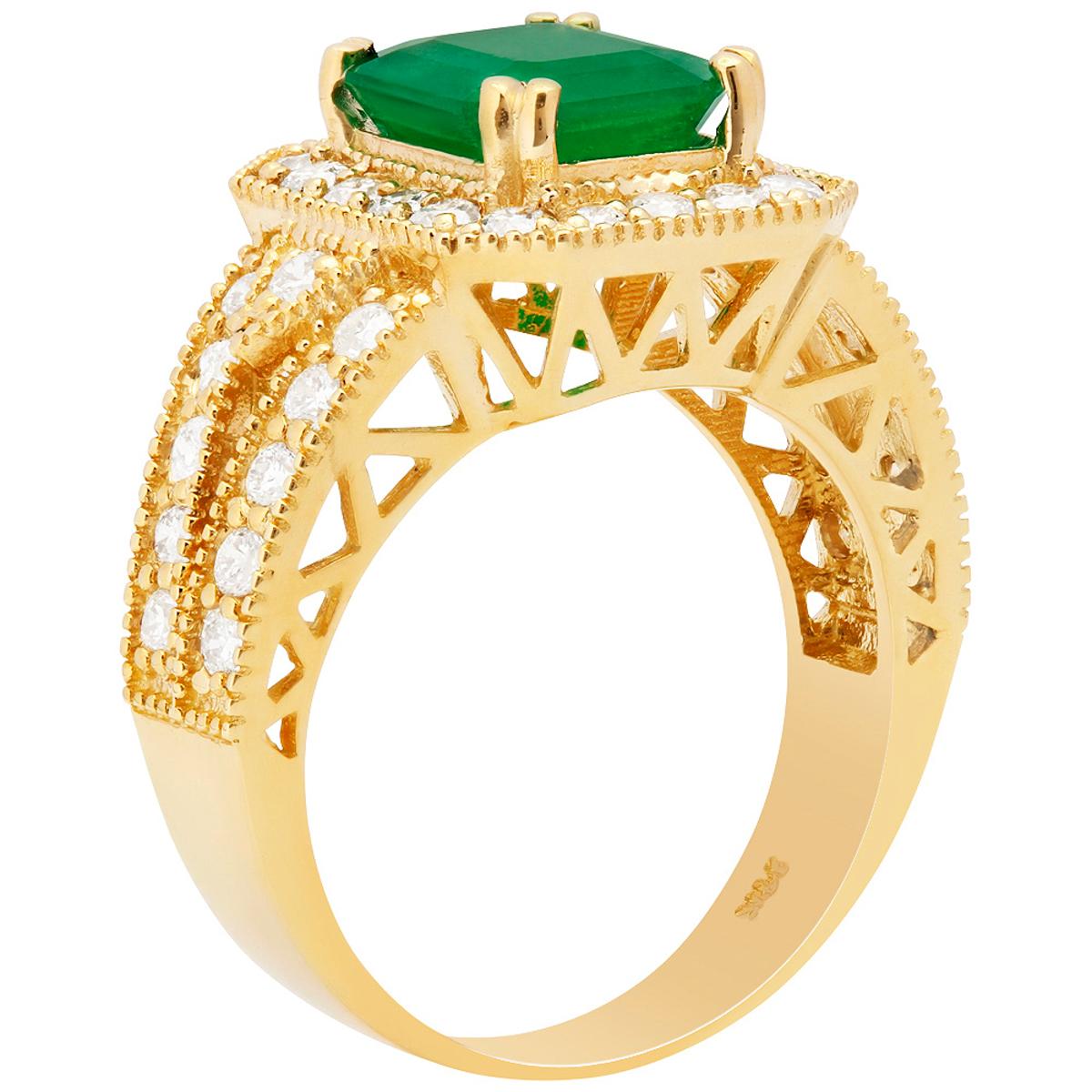 14k Yellow Gold 2.34ct Emerald 1.28ct Diamond Ring