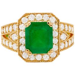 14k Yellow Gold 2.34ct Emerald 1.28ct Diamond Ring