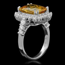 14K White Gold 4.69ct Yellow Beryl and 1.08ct Diamond Ring