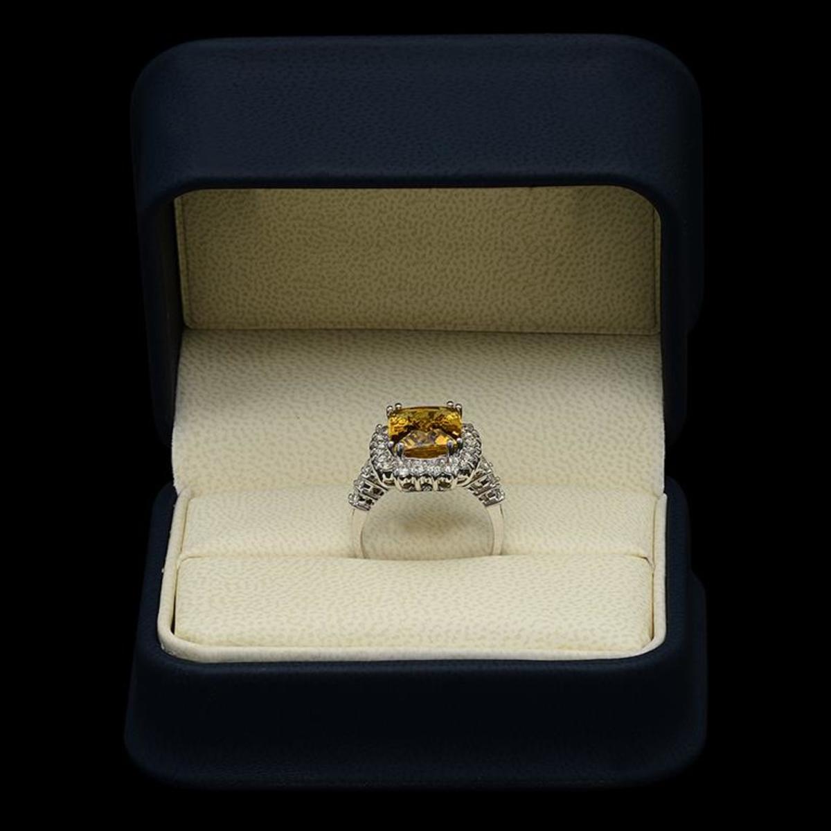 14K White Gold 4.69ct Yellow Beryl and 1.08ct Diamond Ring