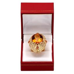 14k Yellow Gold 18.81ct Citrine 0.95ct Sapphire 1.59ct Diamond Ring