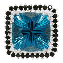 14k White Gold 21.01ct Blue Topaz 1.56ct Blue Sapphire 0.79ct Diamond Ring