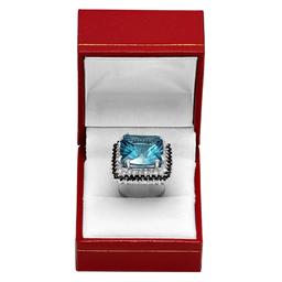 14k White Gold 21.01ct Blue Topaz 1.56ct Blue Sapphire 0.79ct Diamond Ring