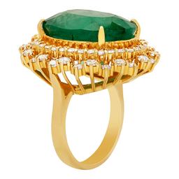 14k Yellow Gold 18.21ct Emerald 2.14ct Diamond Ring