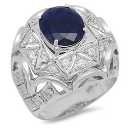 14K White Gold 5.29ct Sapphire and 1.10ct Diamond Ring