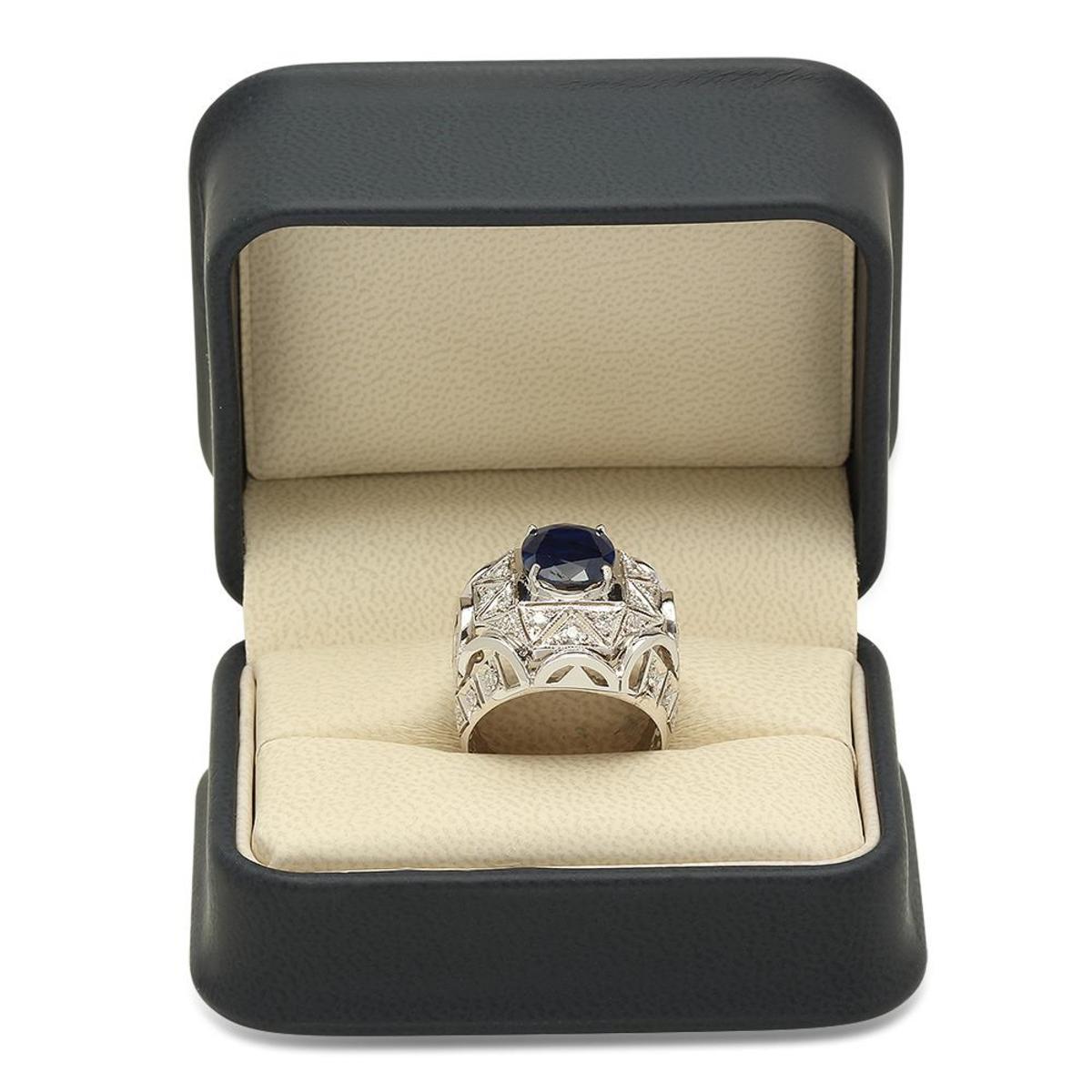 14K White Gold 5.29ct Sapphire and 1.10ct Diamond Ring