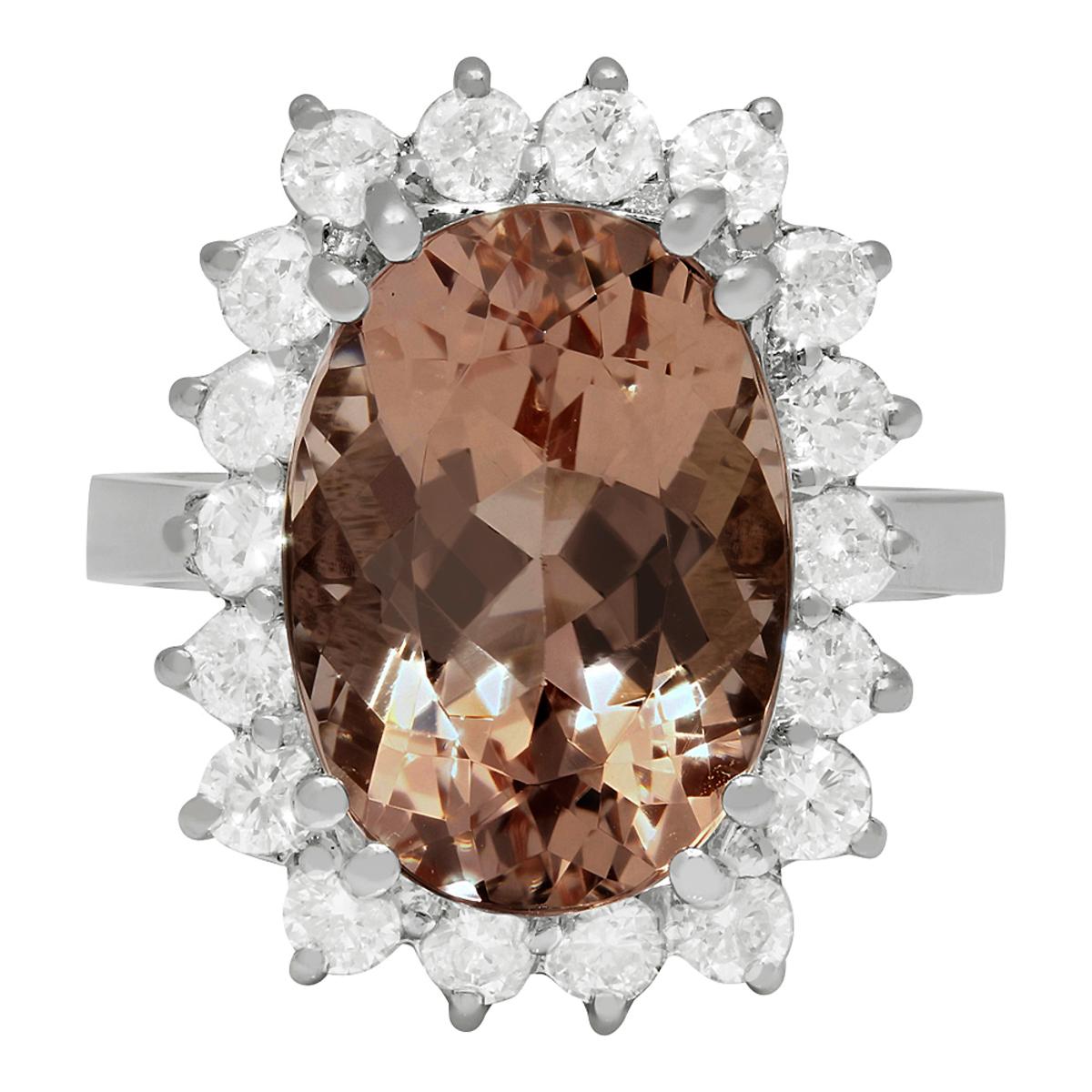 14k White Gold 6.38ct Morganite 1.19ct Diamond Ring