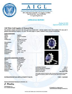 14K White Gold 6.85ct Sapphire and 1.99ct Diamond Ring