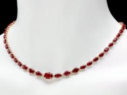 14K Yellow Gold 32.20ct Ruby and 1.35ct Diamond Necklace