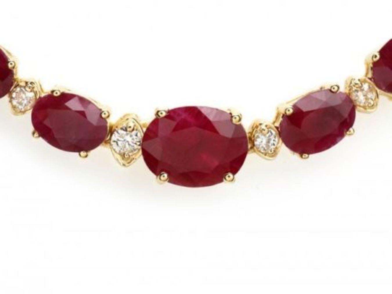 14K Yellow Gold 32.20ct Ruby and 1.35ct Diamond Necklace