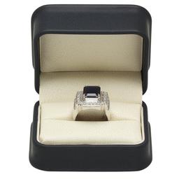 14K White Gold 5.75ct Sapphire and 1.01ct Diamond Mens Ring