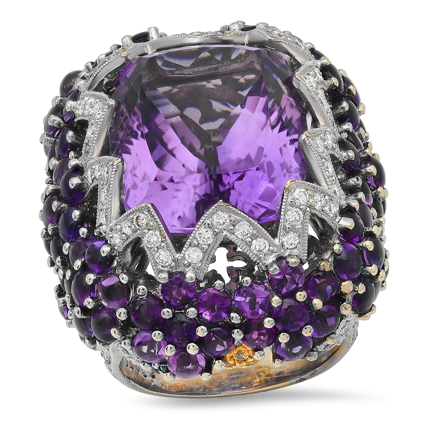 18K White Gold Setting with 30.5ct Amethyst, 0.76ct Sapphire and 1.18ct Diamond Ladies Ring