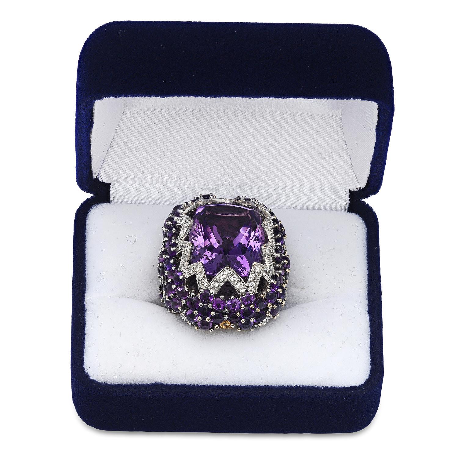 18K White Gold Setting with 30.5ct Amethyst, 0.76ct Sapphire and 1.18ct Diamond Ladies Ring