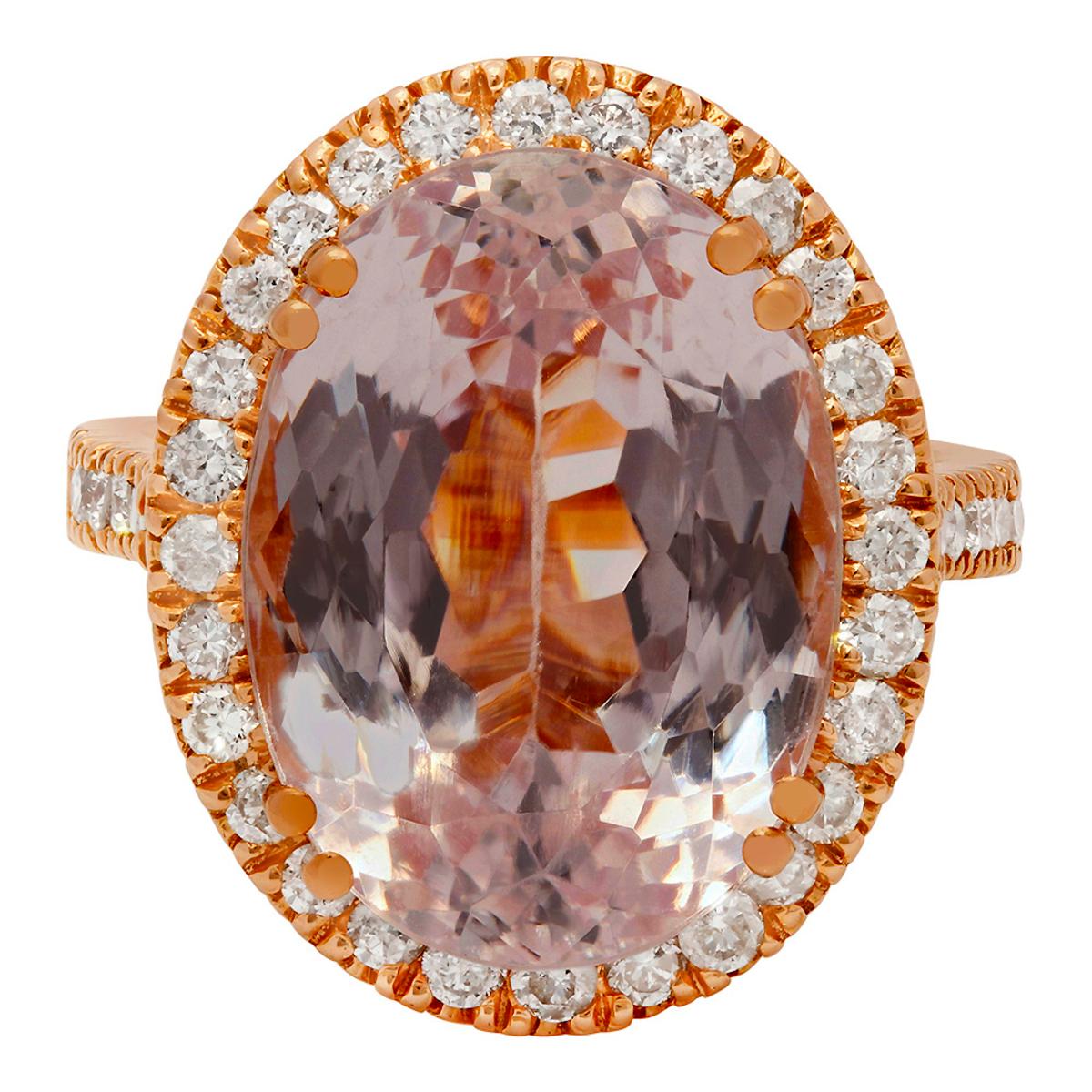 14k Rose Gold 16.01ct Kunzite 1.02ct Diamond Ring