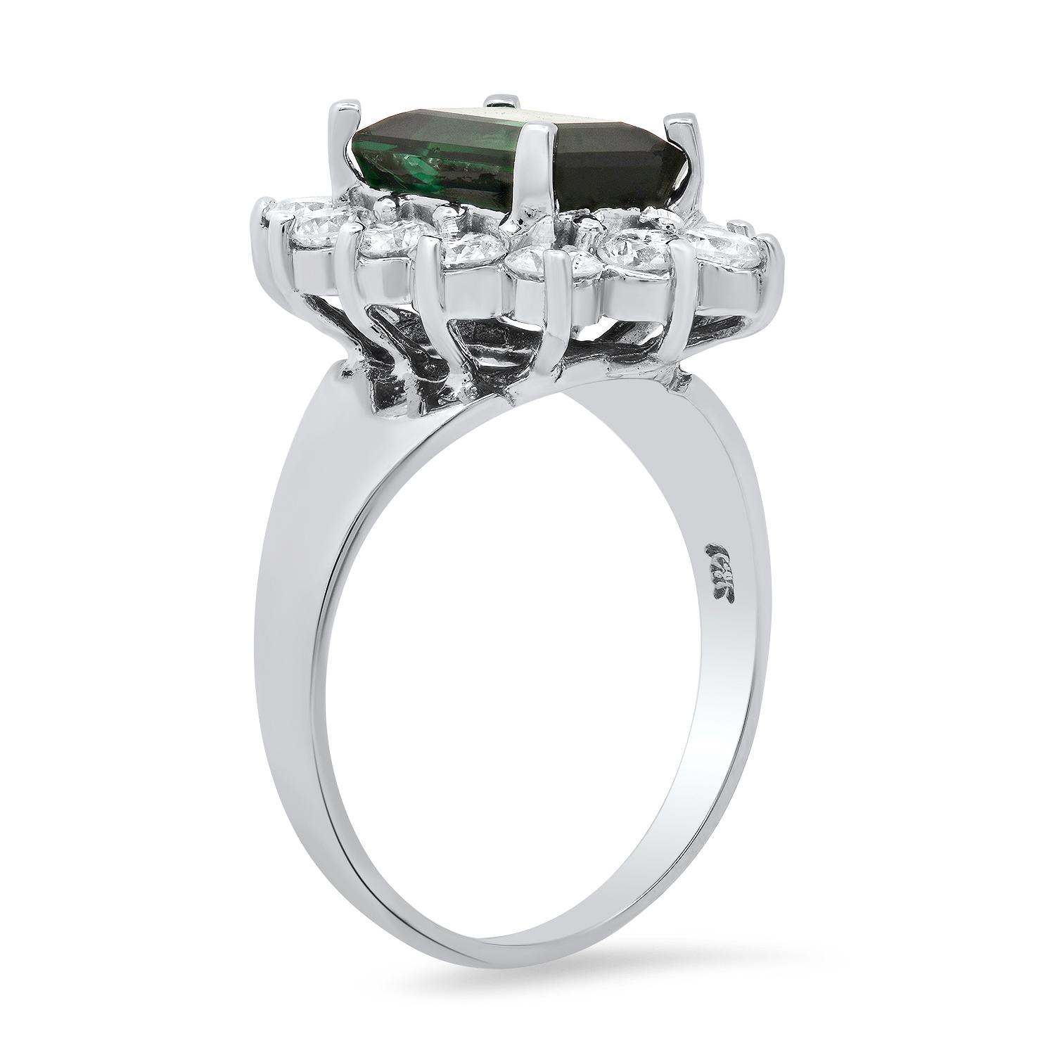 14K White Gold with 2.54ct Green Tourmaline and 1.32ct Diamond Ring