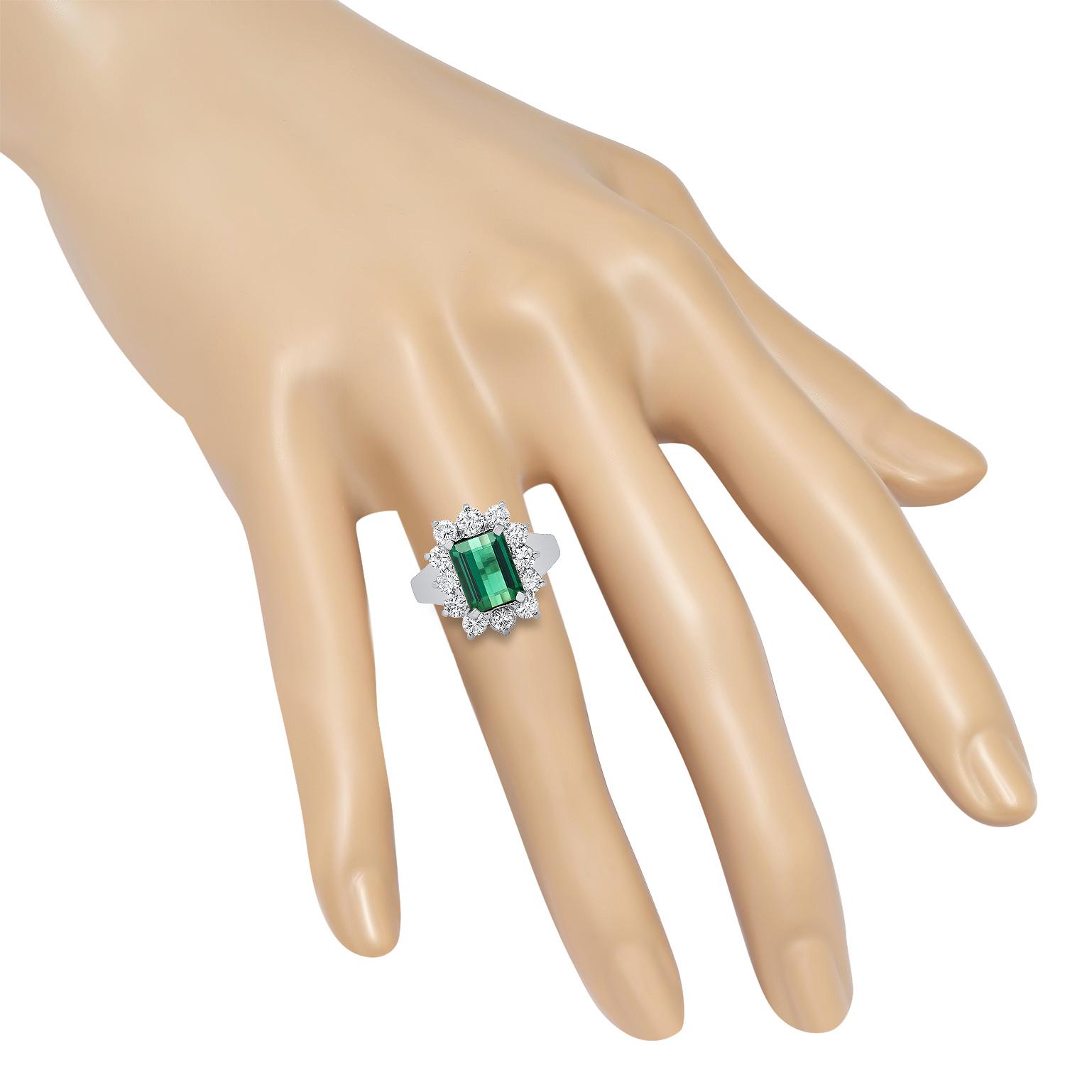 14K White Gold with 2.54ct Green Tourmaline and 1.32ct Diamond Ring