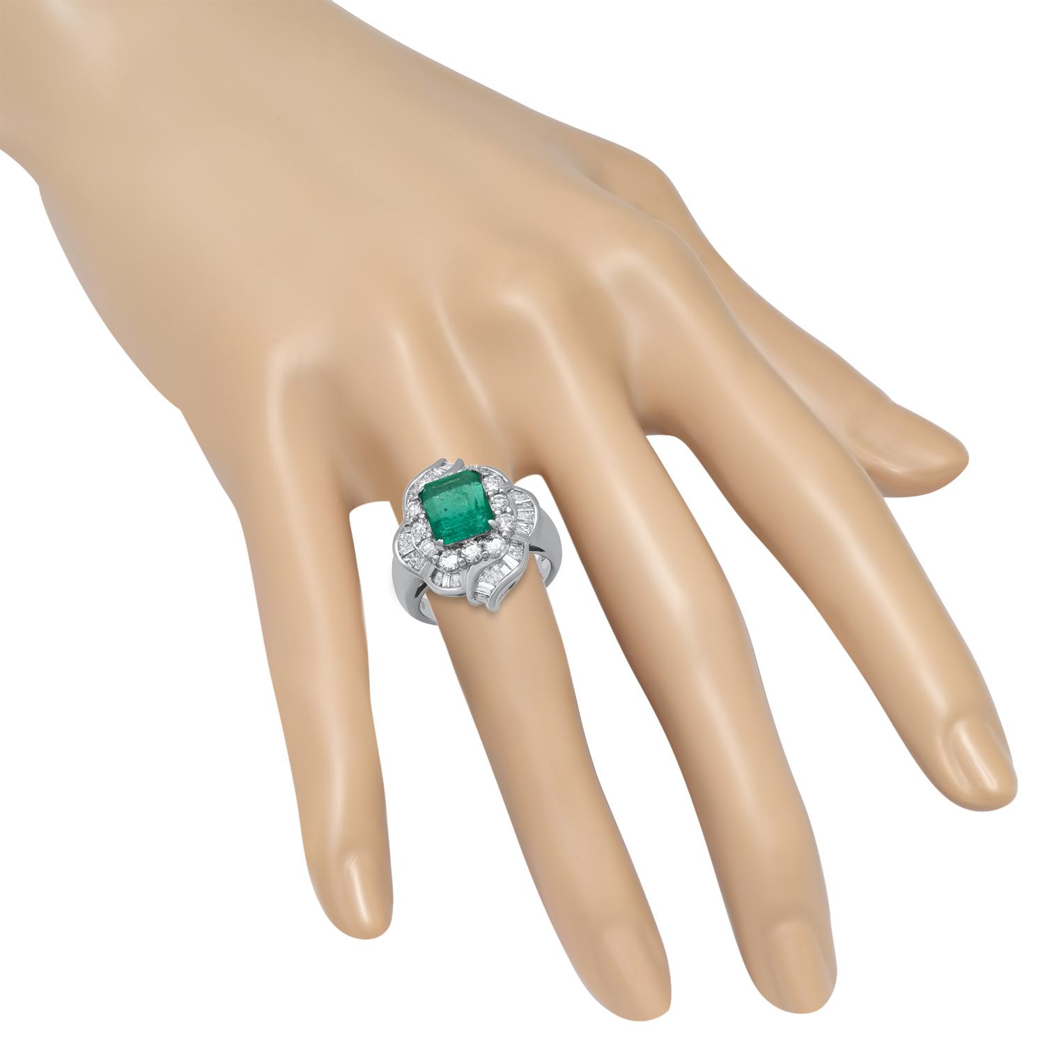 Platinum Setting with 2.44ct Emerald and 1.94ct Diamond Ladies Ring