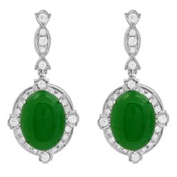 14k White Gold 12.89ct Jade 1.73ct Diamond Earrings