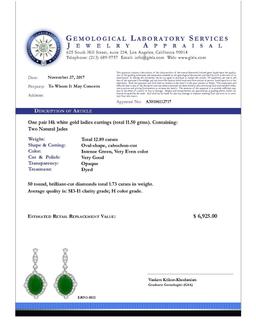 14k White Gold 12.89ct Jade 1.73ct Diamond Earrings