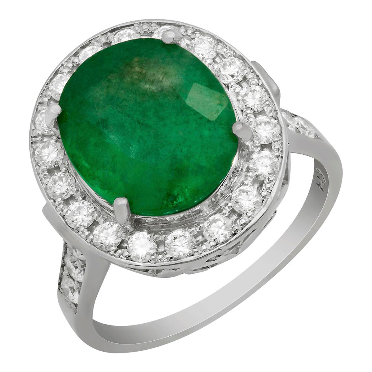 14k White Gold 3.48ct Emerald 0.71ct Diamond Ring