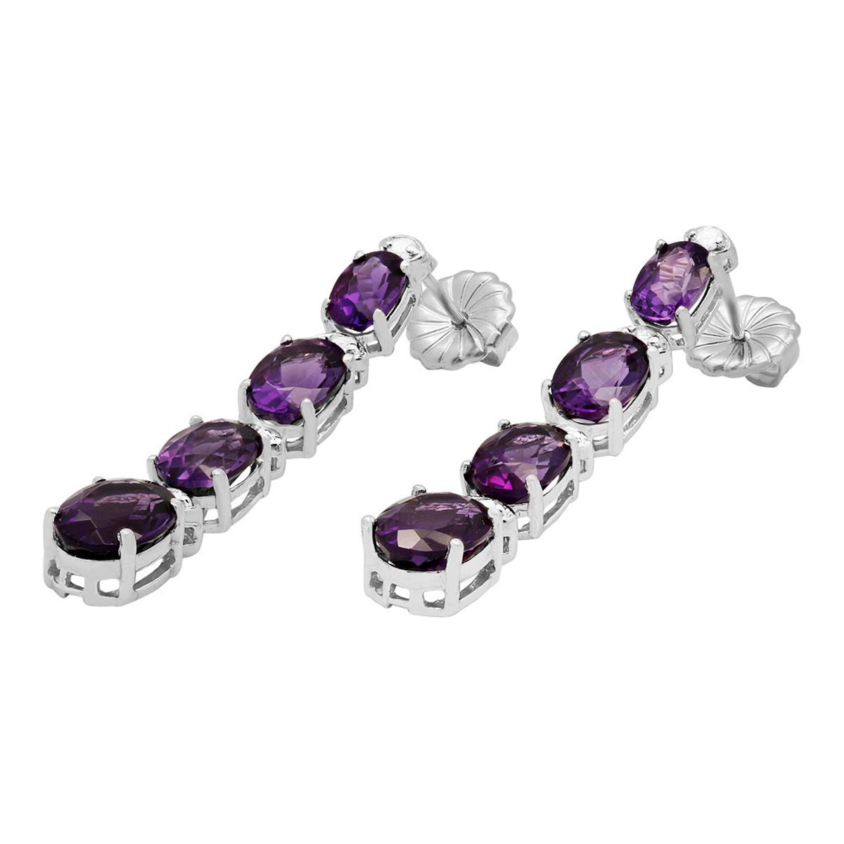 14k White Gold 6.38ct Amethyst 0.34ct Diamond Earrings