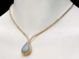 14K Yellow Gold 8.50ct Opal and 6.35ct Diamond Necklace