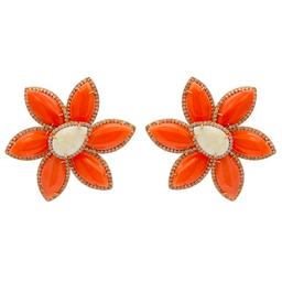 14k Rose Gold 30.42ct Coral 5.68ct White Opal 1.75ct Diamond Earrings