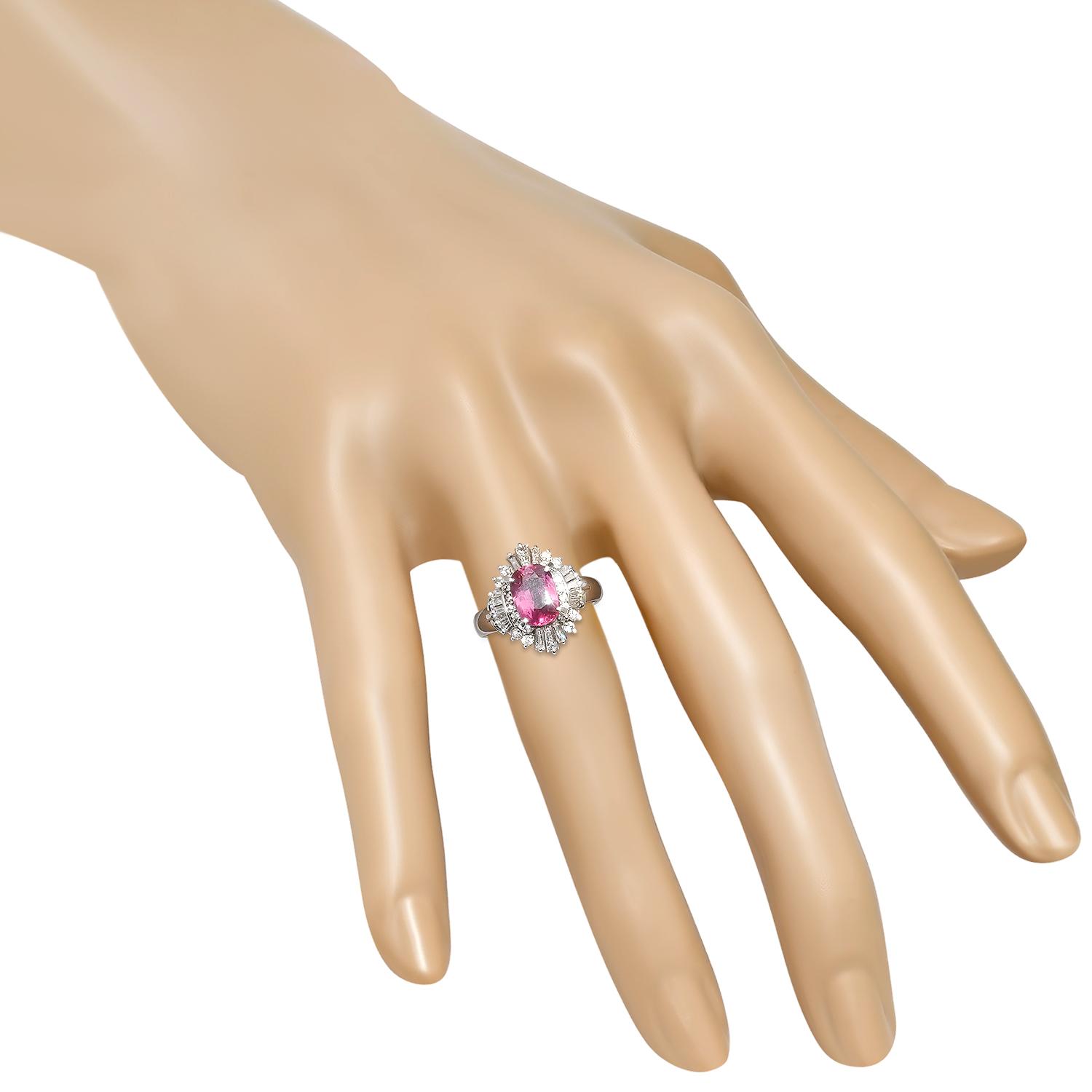 Platinum Setting with 2.16ct Pink Sapphire and 0.77ct Diamond Ladies Ring