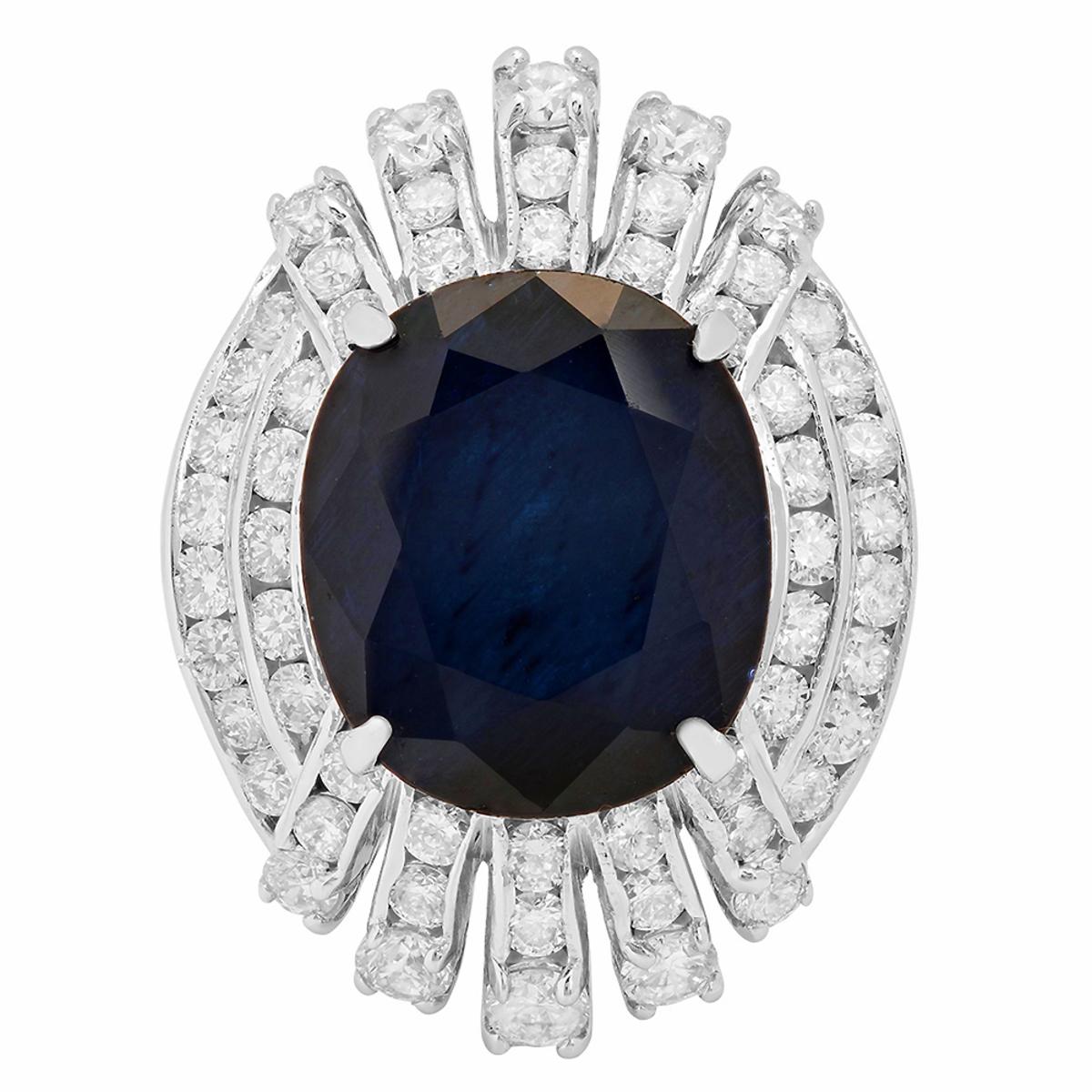 14k White Gold 8.54ct Sapphire 1.92ct Diamond Ring