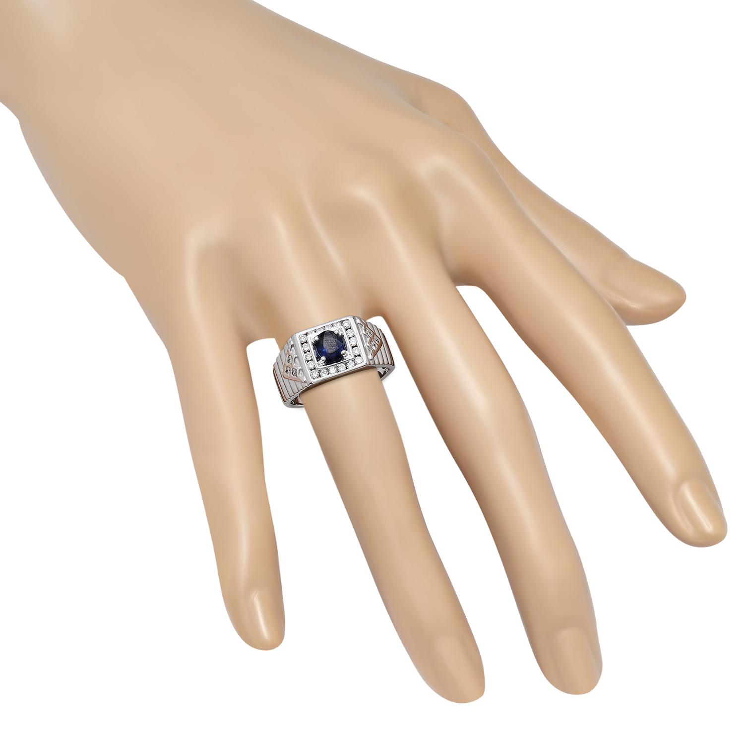 18K White Gold Setting with 0.63ct Sapphire and 0.36ct Diamond Ladies Ring