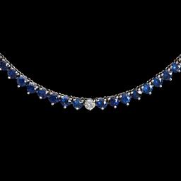 14K White Gold Sapphire & Diamond Necklace