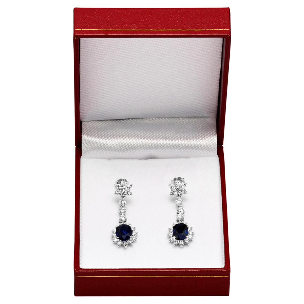 14k White Gold 3.34ct Sapphire 2.63ct Diamond Earrings