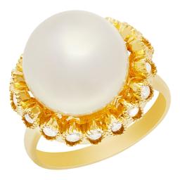 14k Yellow Gold 13mm Pearl 0.65ct Diamond Ring