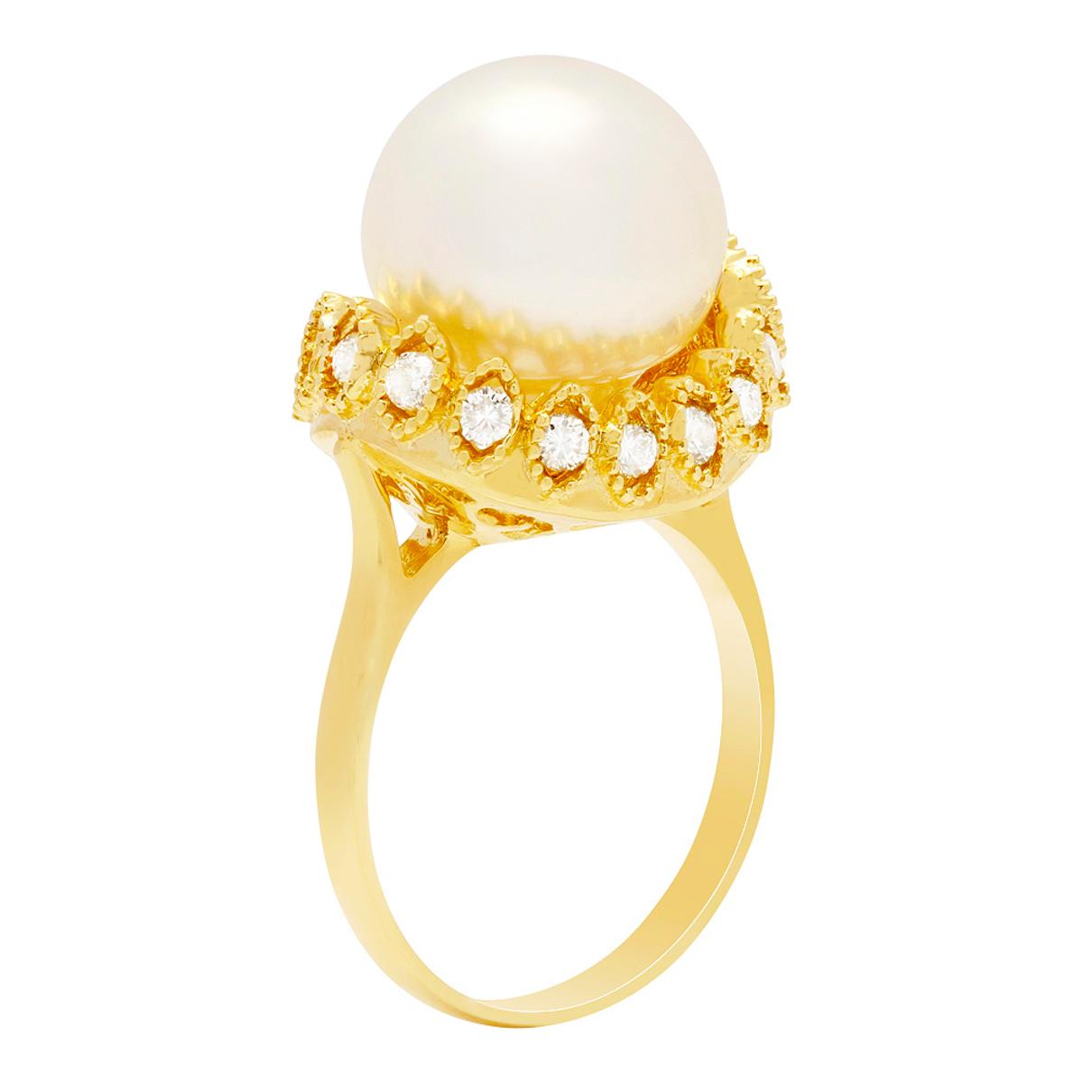 14k Yellow Gold 13mm Pearl 0.65ct Diamond Ring