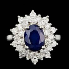 14K White Gold 1.96ct Sapphire and 1.20ct Diamond Ring