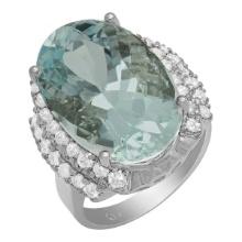 14k White Gold 11.99ct Aquamarine 0.92ct Diamond Ring