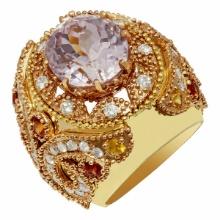 14k Yellow Gold 15.08ct Kunzite 1.20ct Sapphire 1.58ct Diamond Ring