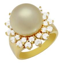 14k White Gold 13mm Pearl 1.80ct Diamond Ring