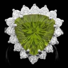 14K White Gold 9.38ct Peridot and 1.60ct Diamond Ring