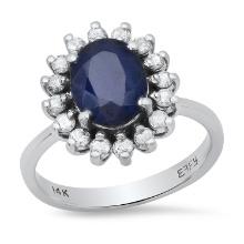 14K White Gold Setting with 2.5ct Sapphire and 0.40ct Diamond Ladies Ring