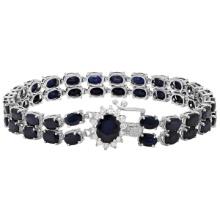 14k White Gold 26.91ct Sapphire 0.50ct Diamond Bracelet