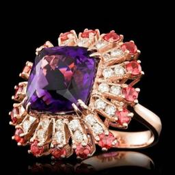 14K Rose Gold 7.41ct Amethyst 2.53ct Sapphire and 0.98ct Diamond Ring